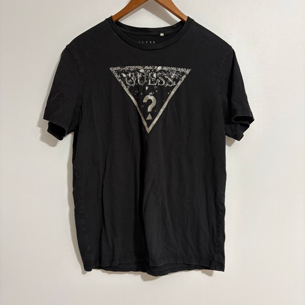 Men's Large GUESS Grunge T-Shirt Streetwear Black Basic Tee